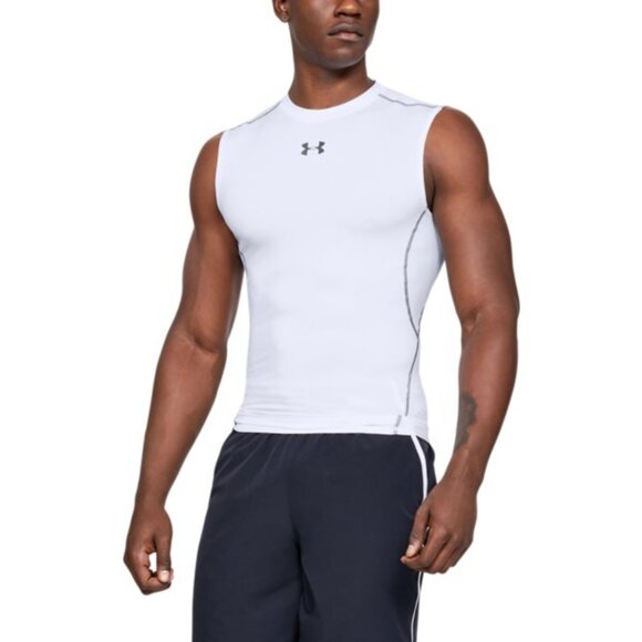 Men's UA HeatGear Armour Sleeveless Compression Shirt - White (100) - Picture 5 of 5